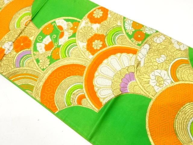 アンティーク　青海波に花・蝶模様織り出し袋帯（材料）